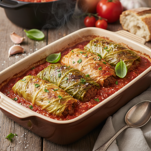 Savory Stuffed Cabbage Rolls with Tomato Sauce recipe