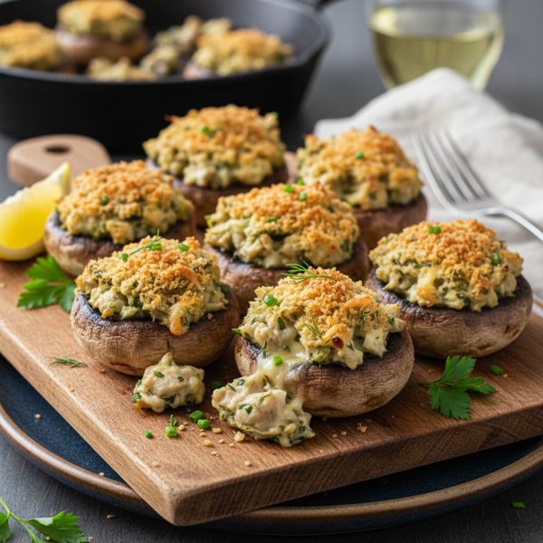 Savory Stuffed Clam and Cheese Mushrooms recipe