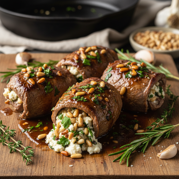 Savory Stuffed Minute Steaks with Garlic Pine Nut Filling recipe