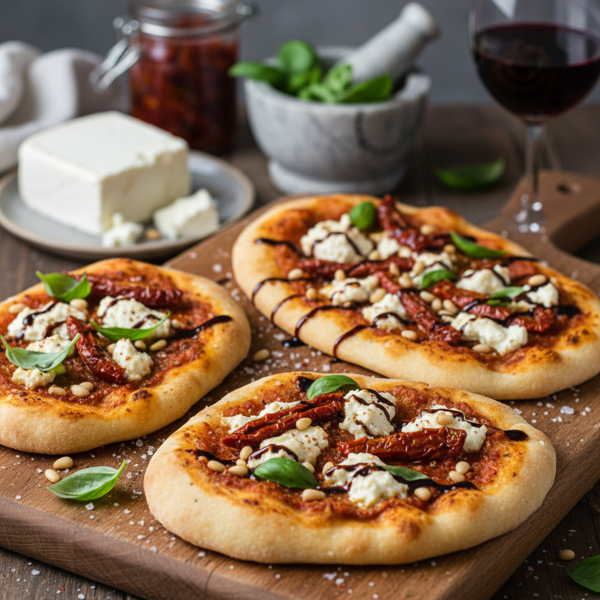 Savory Sun-Dried Tomato & Goat Cheese Flatbread Pizzas recipe