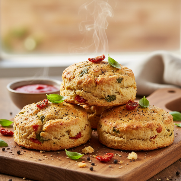 Savory Sun-Dried Tomato and Basil Scones with Cracked Black Pepper recipe