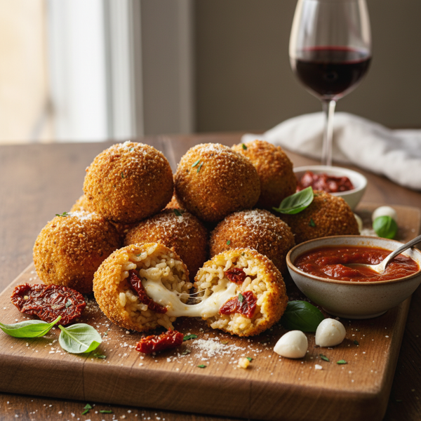 Savory Sun-Dried Tomato and Mozzarella Risotto Balls recipe