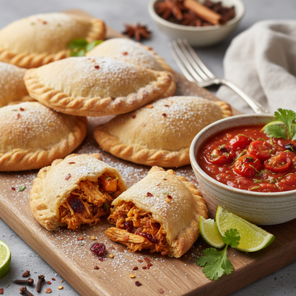 Savory Sweet-Spiced Empanadas with Zesty Tomato Dipping Sauce recipe
