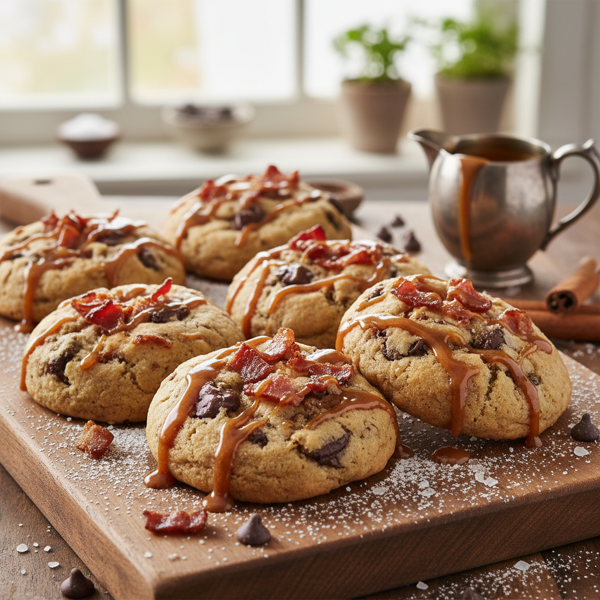 Savory Sweet Bacon & Chocolate Chip Cookies with Maple-Cinnamon Drizzle recipe