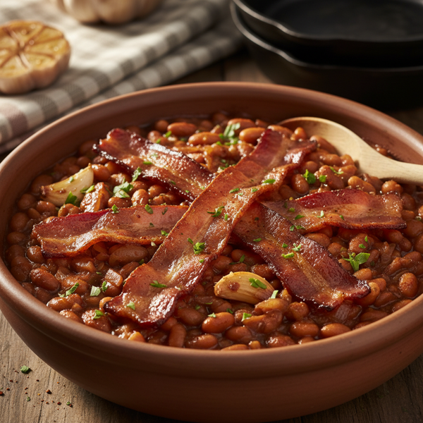 Savory Sweet Baked Beans with Crispy Bacon recipe
