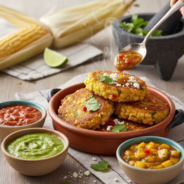 Savory Sweet Corn Tamale Cakes with Three Salsas recipe