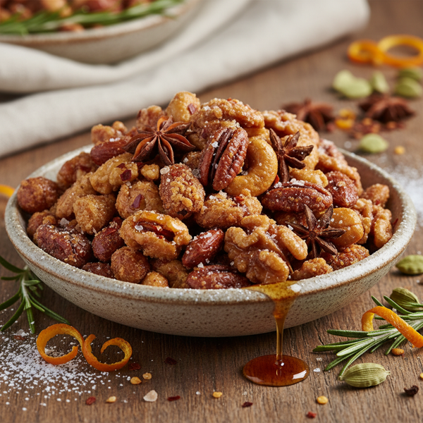 Savory Sweet Crunchy Spiced Nuts recipe