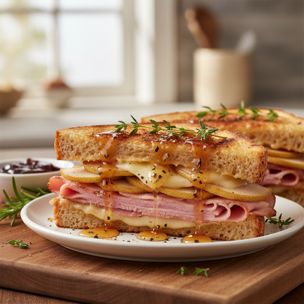 Savory Sweet Grilled Ham, Cheese, and Pear Delight recipe