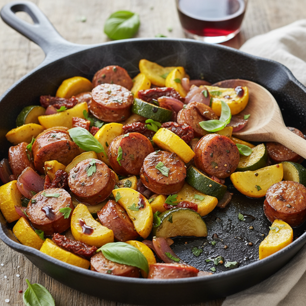 Savory Sweet Italian Sausage Skillet with Summer Squash recipe