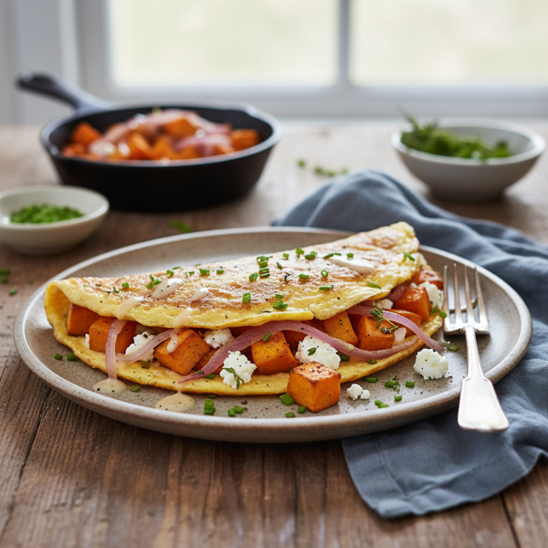 Savory Sweet Potato and Onion Omelet recipe
