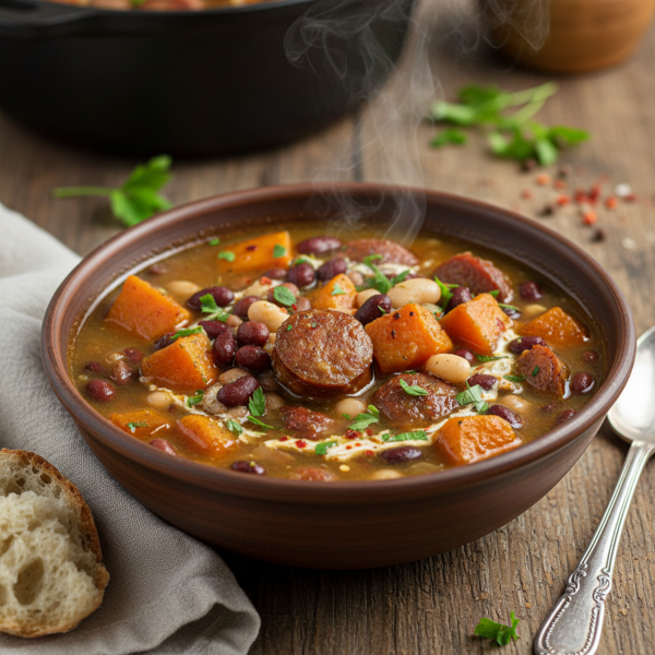 Savory Sweet Potato and Sausage Bean Soup recipe