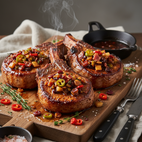 Savory Sweet & Spicy Stuffed Pork Chops recipe