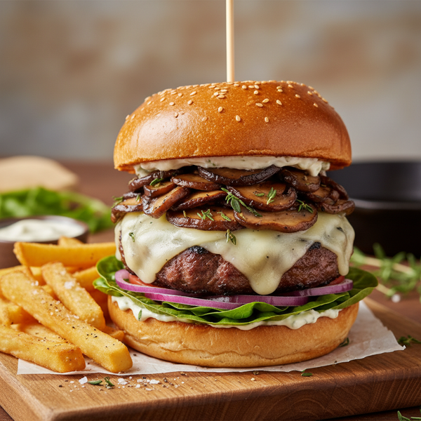 Savory Swiss Mushroom Burgers recipe