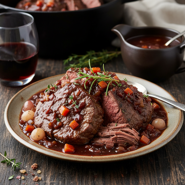 Savory Swiss Steak Pot Roast with Rich Wine Sauce recipe