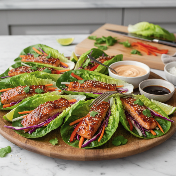 Savory Teriyaki Salmon Lettuce Wraps recipe
