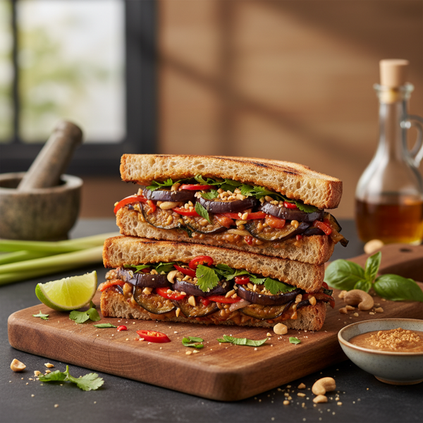 Savory Thai-Inspired Eggplant Delight Sandwich recipe