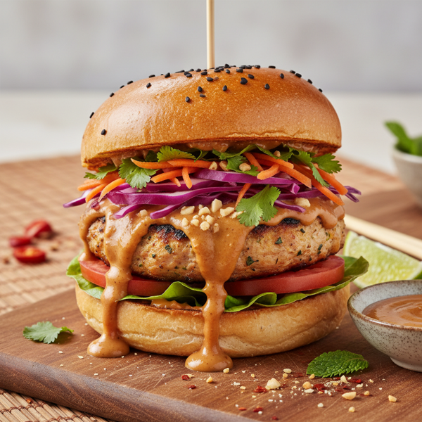 Savory Thai Peanut Chicken Burgers recipe