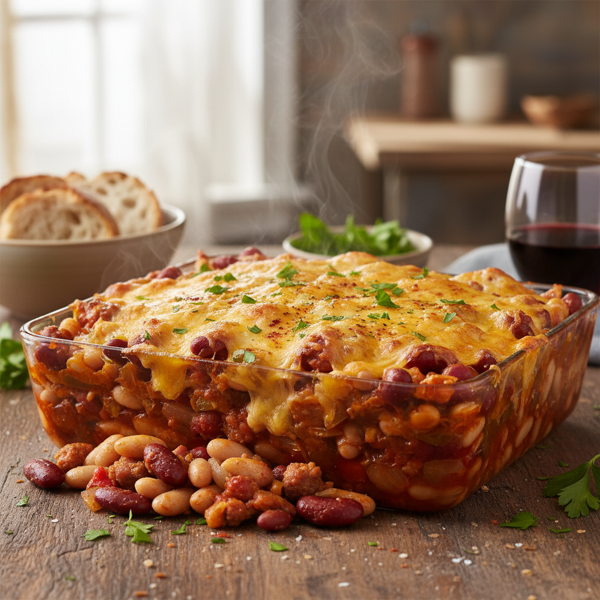 Savory Three Bean Medley Bake recipe