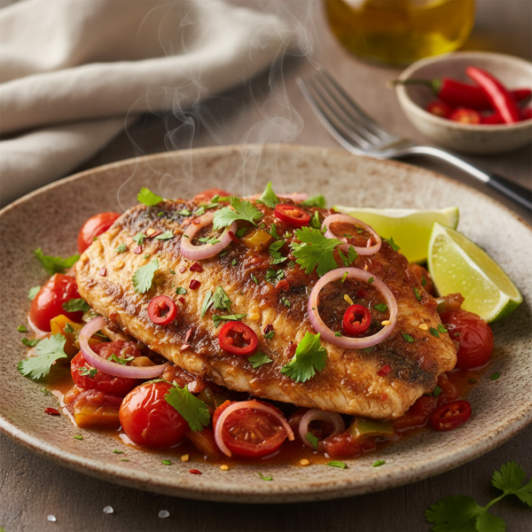 Savory Tilapia in Spicy Tomato Sauce recipe