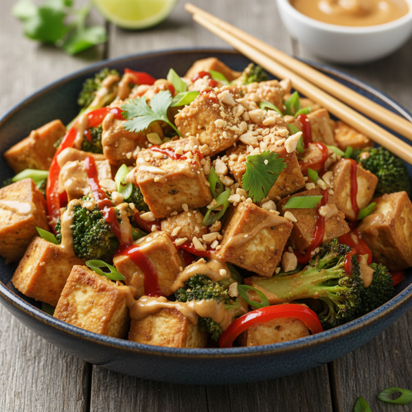 Savory Tofu and Broccoli Stir-Fry with Creamy Peanut Sauce recipe