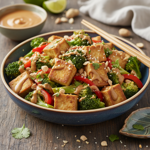 Savory Tofu and Broccoli Stir-Fry with Peanut Sauce recipe