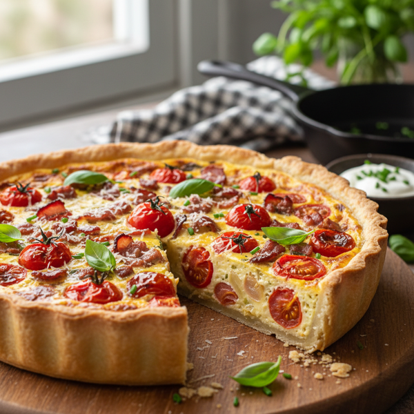 Savory Tomato, Bacon, and Onion Quiche recipe