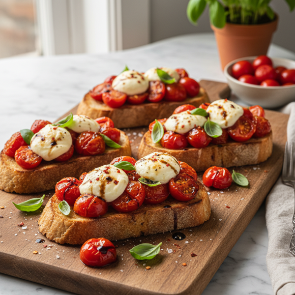 Savory Tomato & Mozzarella Toasts recipe