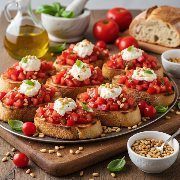 Savory Tomato and Ricotta Bruschetta with Toasted Pine Nuts recipe