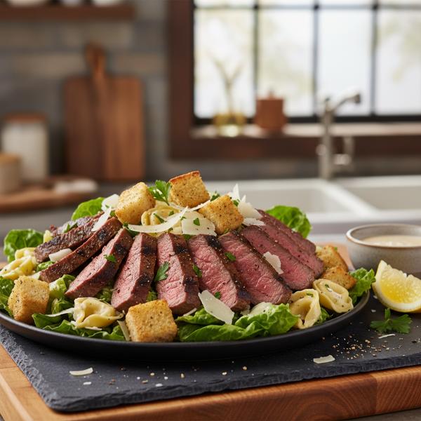 Savory Tortellini & Steak Caesar Salad Delight recipe