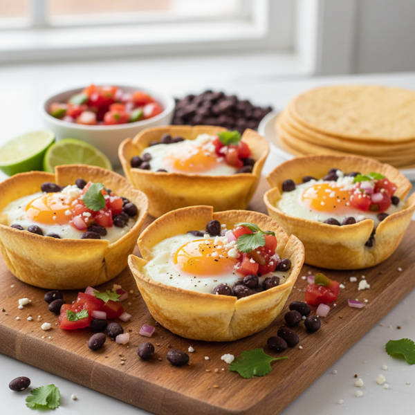 Savory Tortilla Egg Cups with Black Beans and Salsa recipe