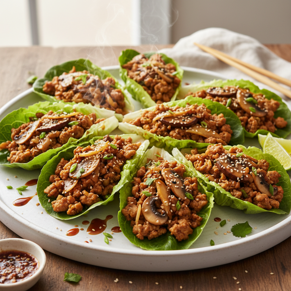 Savory Turkey Lettuce Wraps with Ginger and Mushrooms recipe