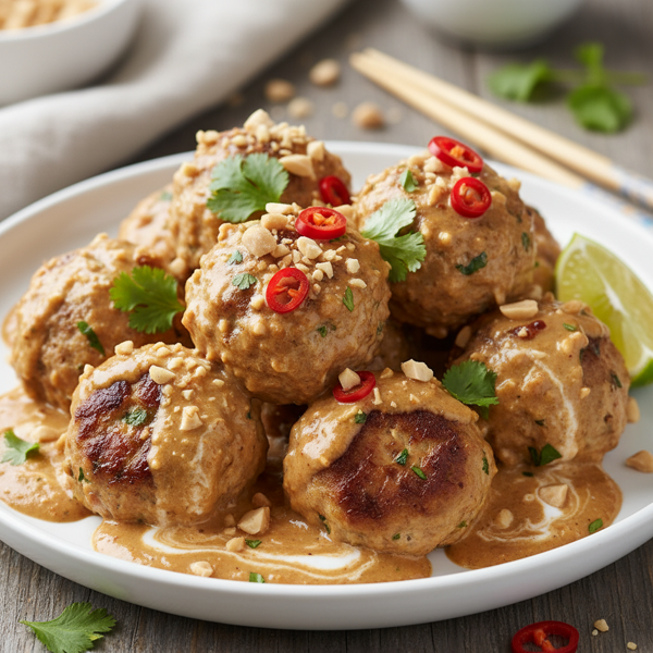 Savory Turkey Meatballs with Creamy Coconut Peanut Sauce recipe