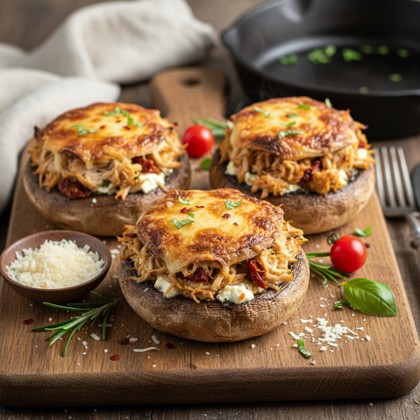 Savory Turkey Parmesan Stuffed Portobello Mushrooms recipe