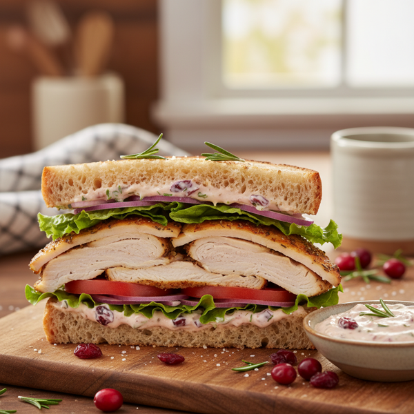 Savory Turkey Sandwich with Rosemary Cranberry Aioli recipe