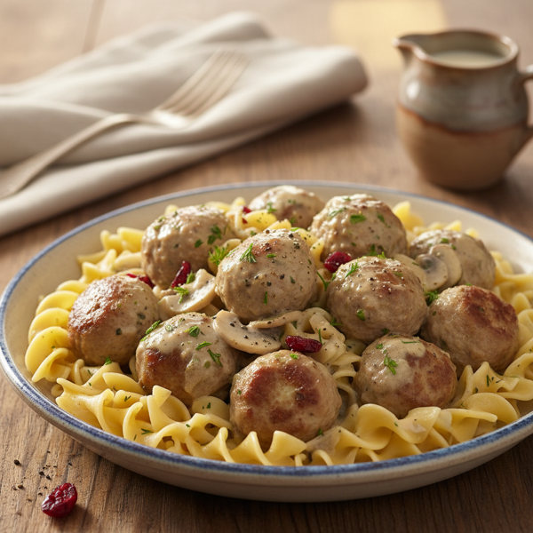 Savory Turkey Swedish Meatballs with Noodles recipe