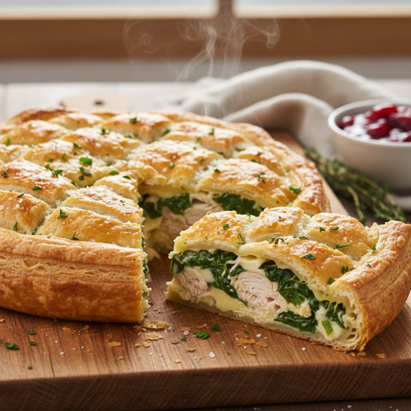 Savory Turkey and Spinach Puff Pastry Strata recipe
