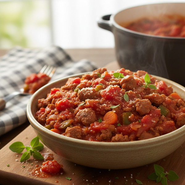 Savory Turkey or Lean Beef Chunky Tomato Sauce recipe