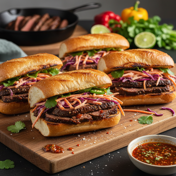 Savory Twice-Marinated Flank Steak Hoagies recipe