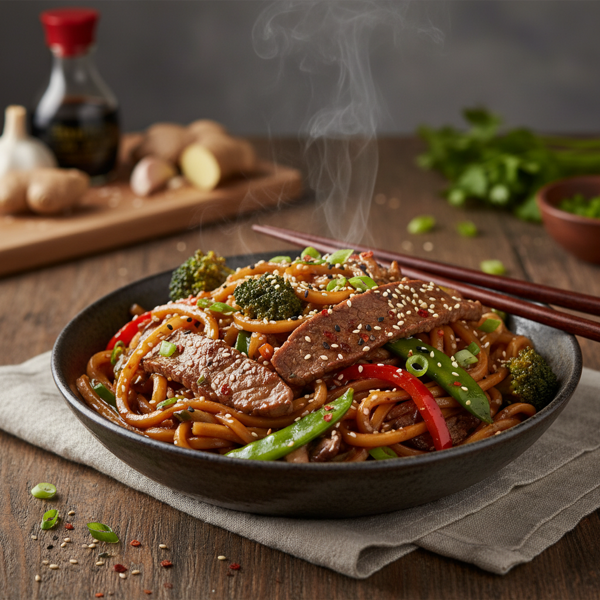 Savory Udon Beef Stir Bowl recipe