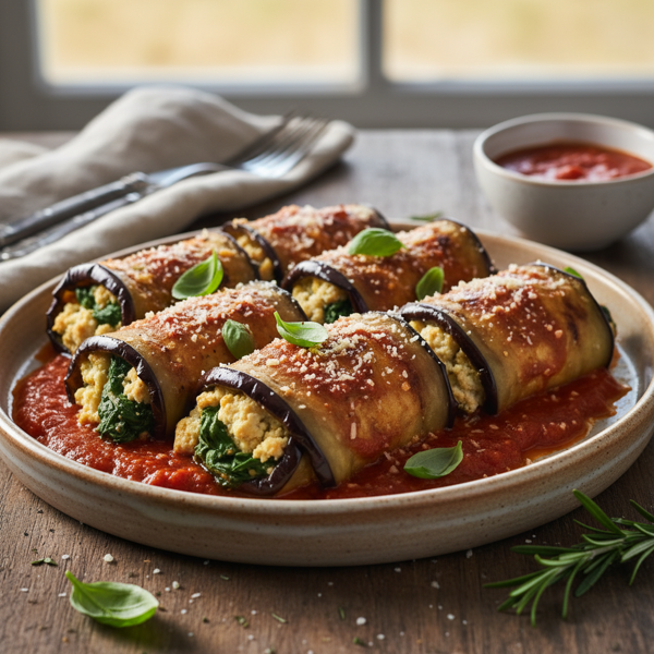 Savory Vegan Eggplant Rollatini with Spinach and Tofu Ricotta recipe