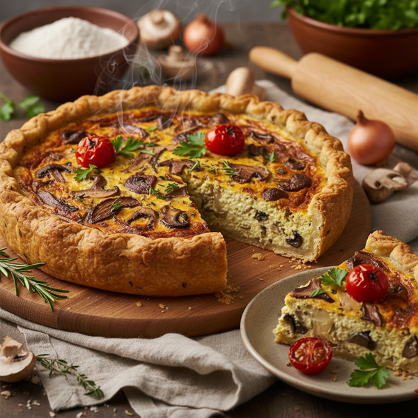 Savory Vegan Mushroom & Shallot Quiche with Herbed Crust recipe