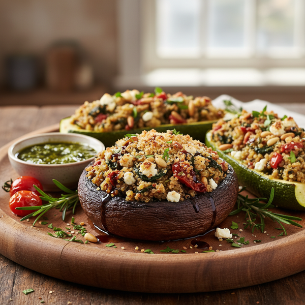 Savory Vegan Stuffed Portobello and Zucchini Delight recipe