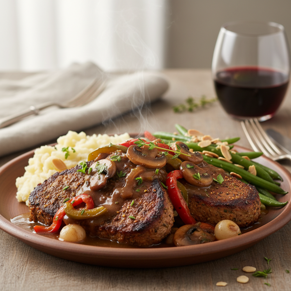 Savory Vegan Swiss Steak with Mushrooms and Peppers recipe
