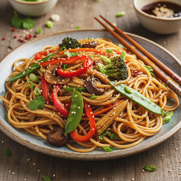 Savory Vegetable-Loaded Stir-Fried Spaghetti recipe