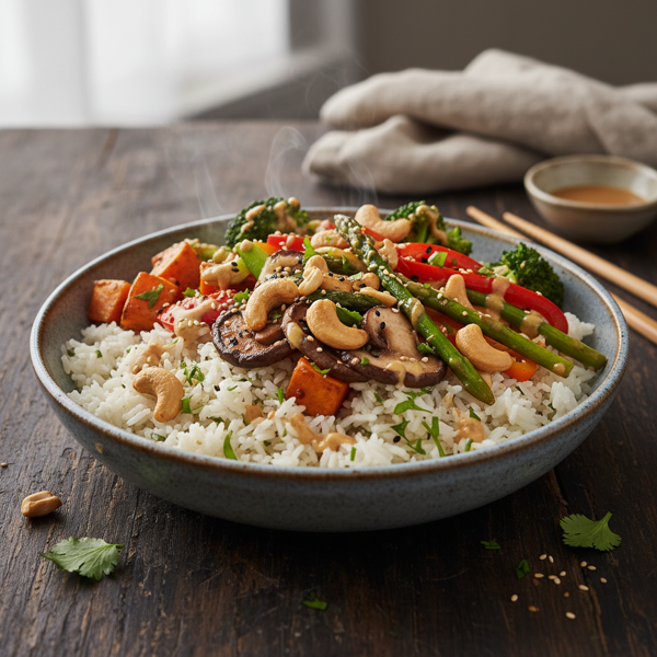 Savory Vegetable & Cashew Rice Bowl recipe