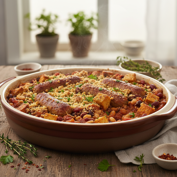 Savory Vegetarian Bean & Tofu Dog Casserole recipe