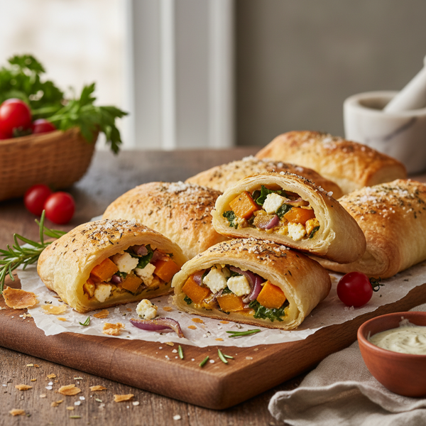 Savory Vegetarian Puff Pastry Rolls recipe
