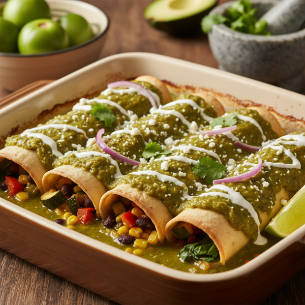 Savory Veggie Enchiladas with Zesty Tomatillo Sauce recipe
