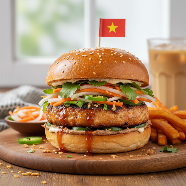 Savory Vietnamese Chicken Banh Mi Burger recipe