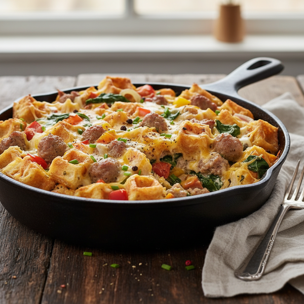 Savory Waffle and Sausage Breakfast Bake recipe